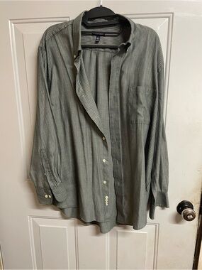 croft & barrow Men’s Green and White Striped Shirt L